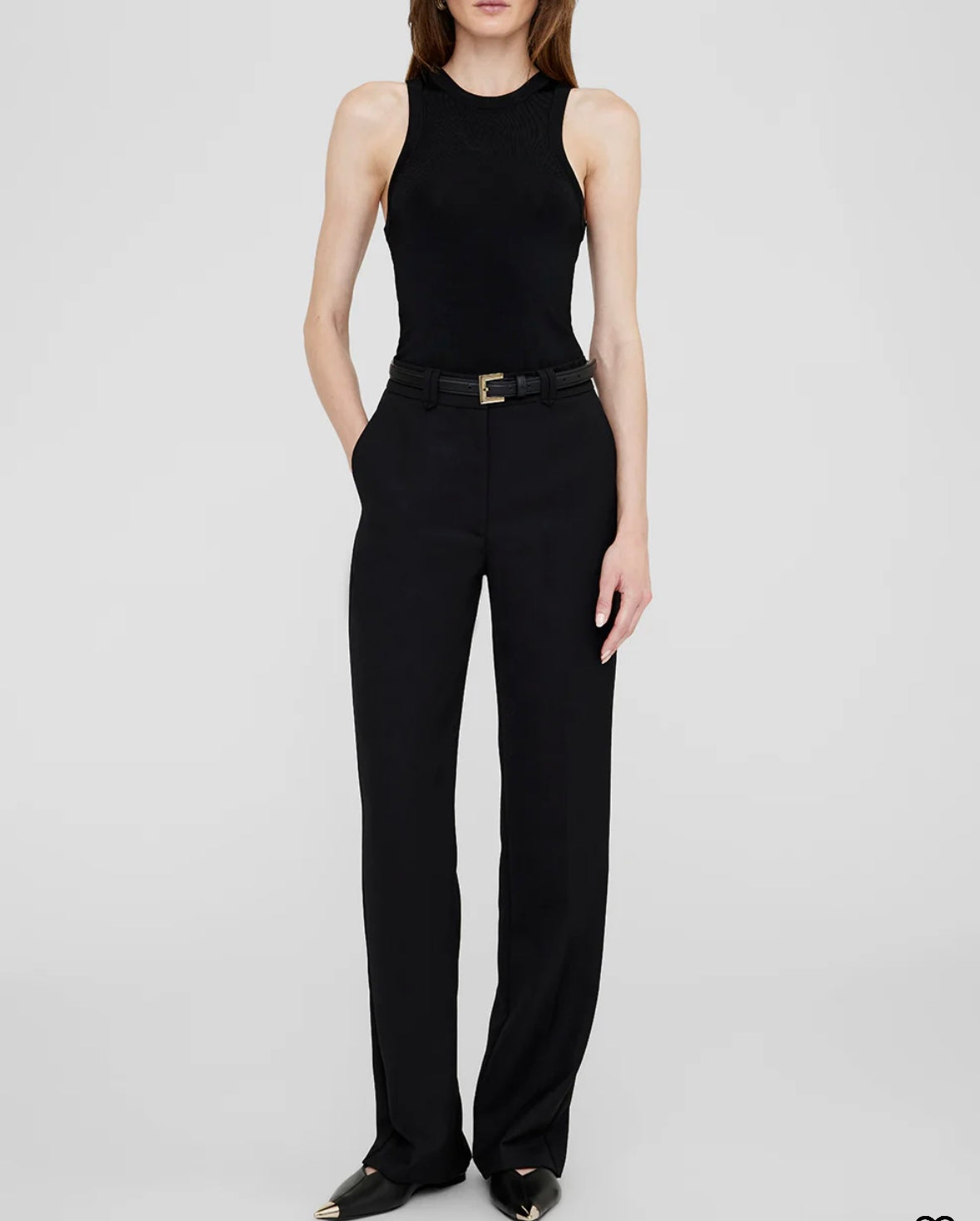 Nicola Belt Black with Square Gold Buckle Anine Bing