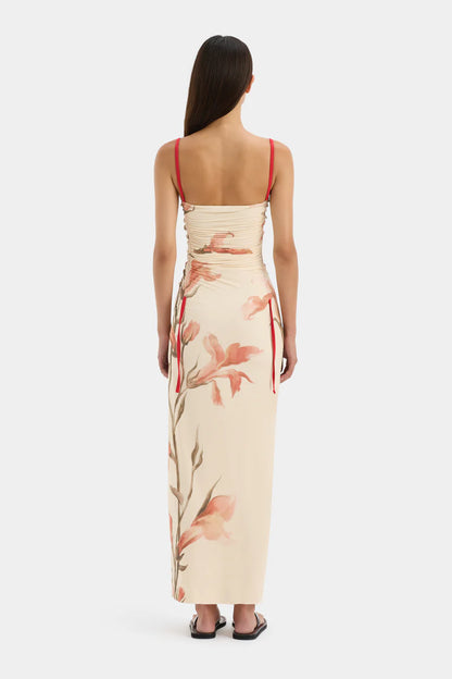 Hana Ruched Midi Dress in Gladioli Print