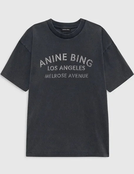 Cade Tee Melrose Stencil in Washed Black Anine Bing