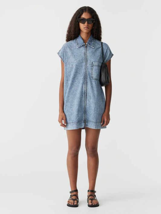 Organic denim zip front dress