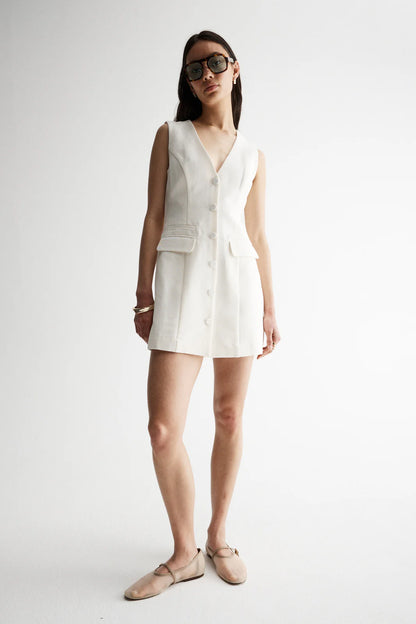 Elka Collective Linen V Neck Mini Button through dress at Cloth Lifestyle Boutique 