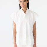 Crushed Cotton Sleeveless Shirt in White