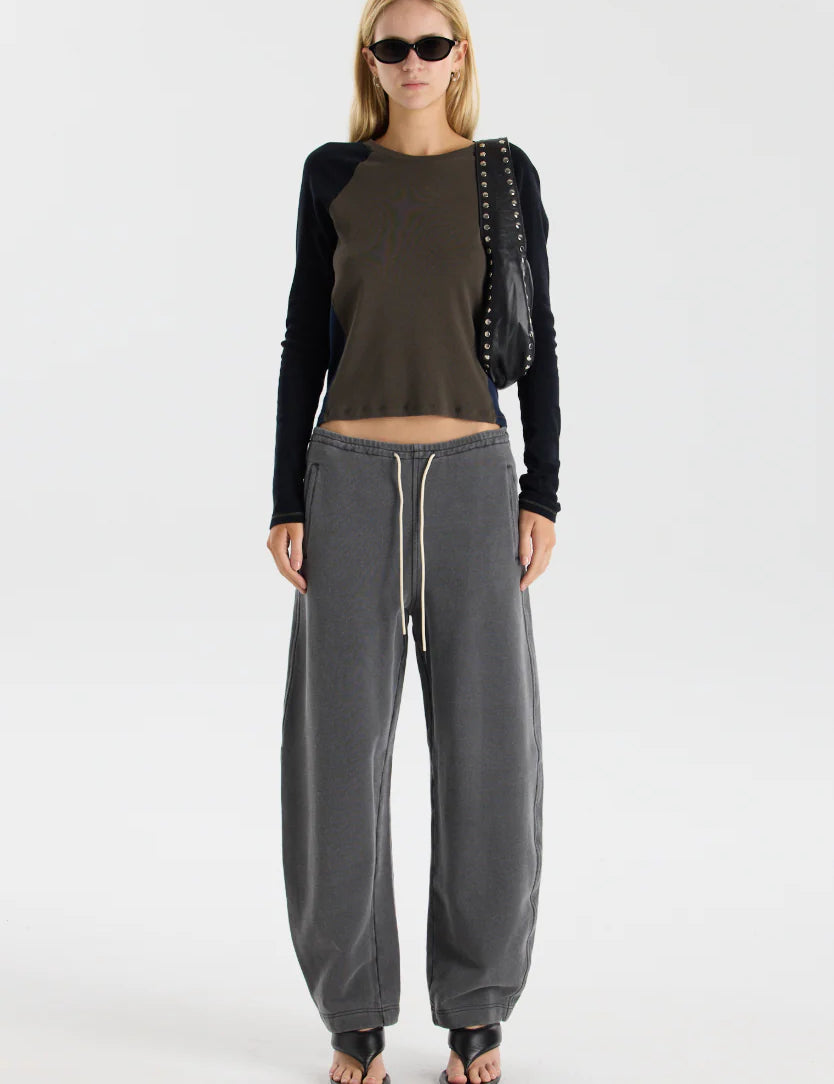 Fleece Barrel Leg Track pant in Washed Black BASSIKE
