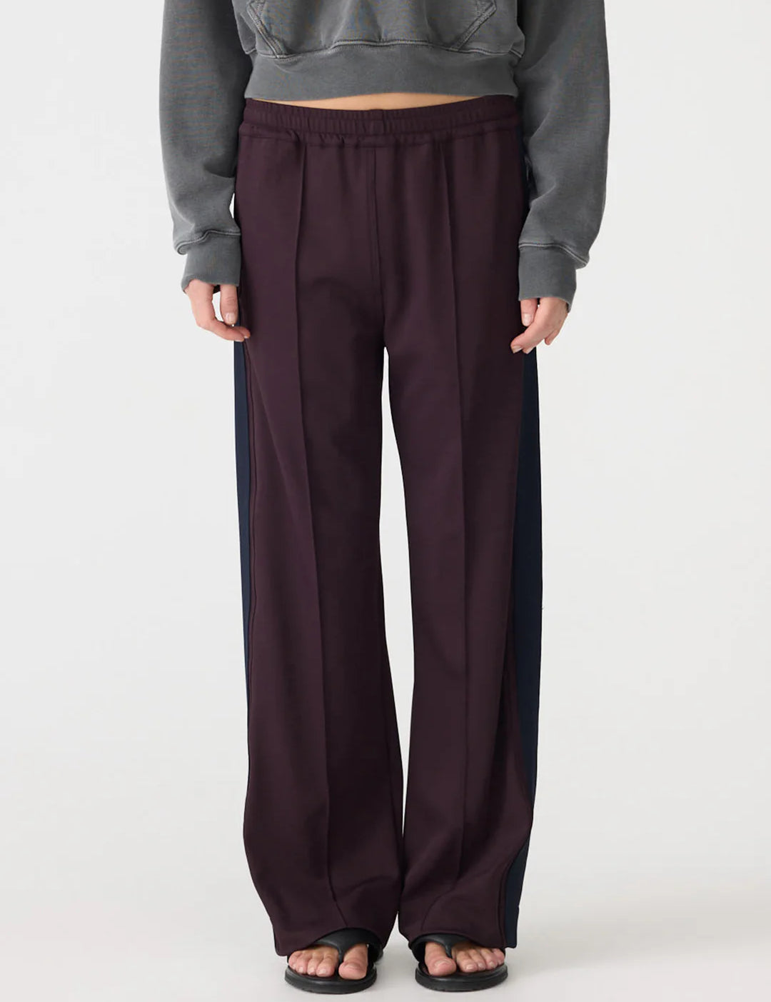 Twill Stripe Detail Pant in Dark Plum/Ink BASSIKE