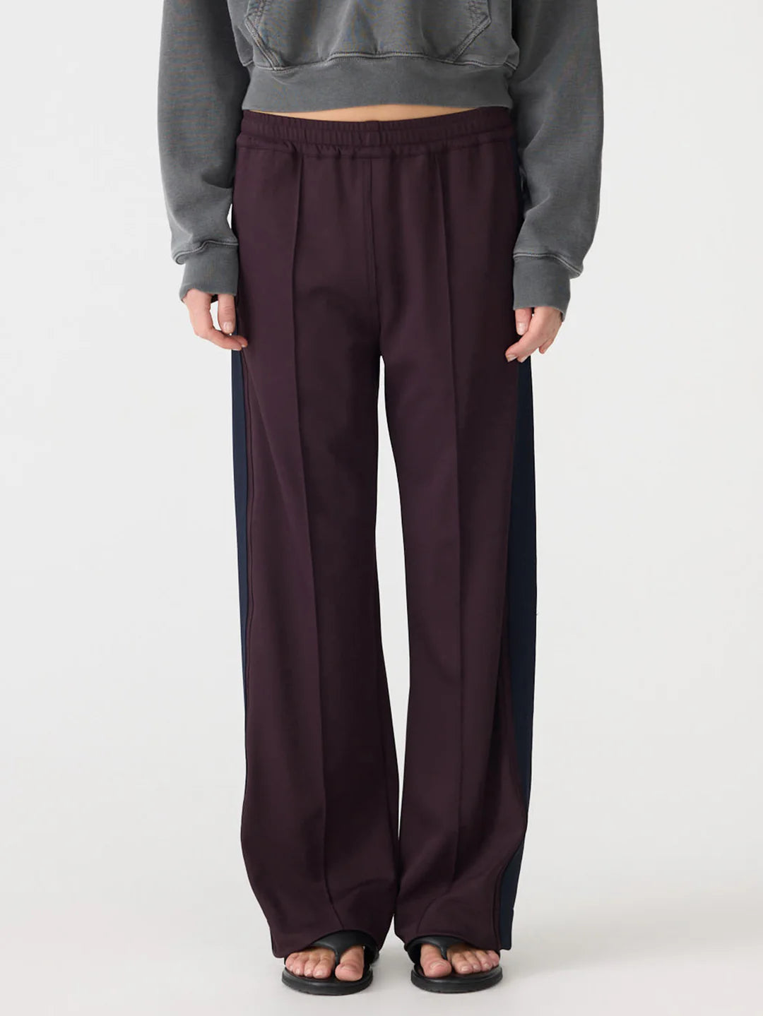 Twill Stripe Detail Pant in Dark Plum/Ink BASSIKE