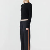 Twill Striped Detail Pant in Black and Argan