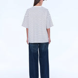Maeve Relaxed Tee in Burgundy Stripe