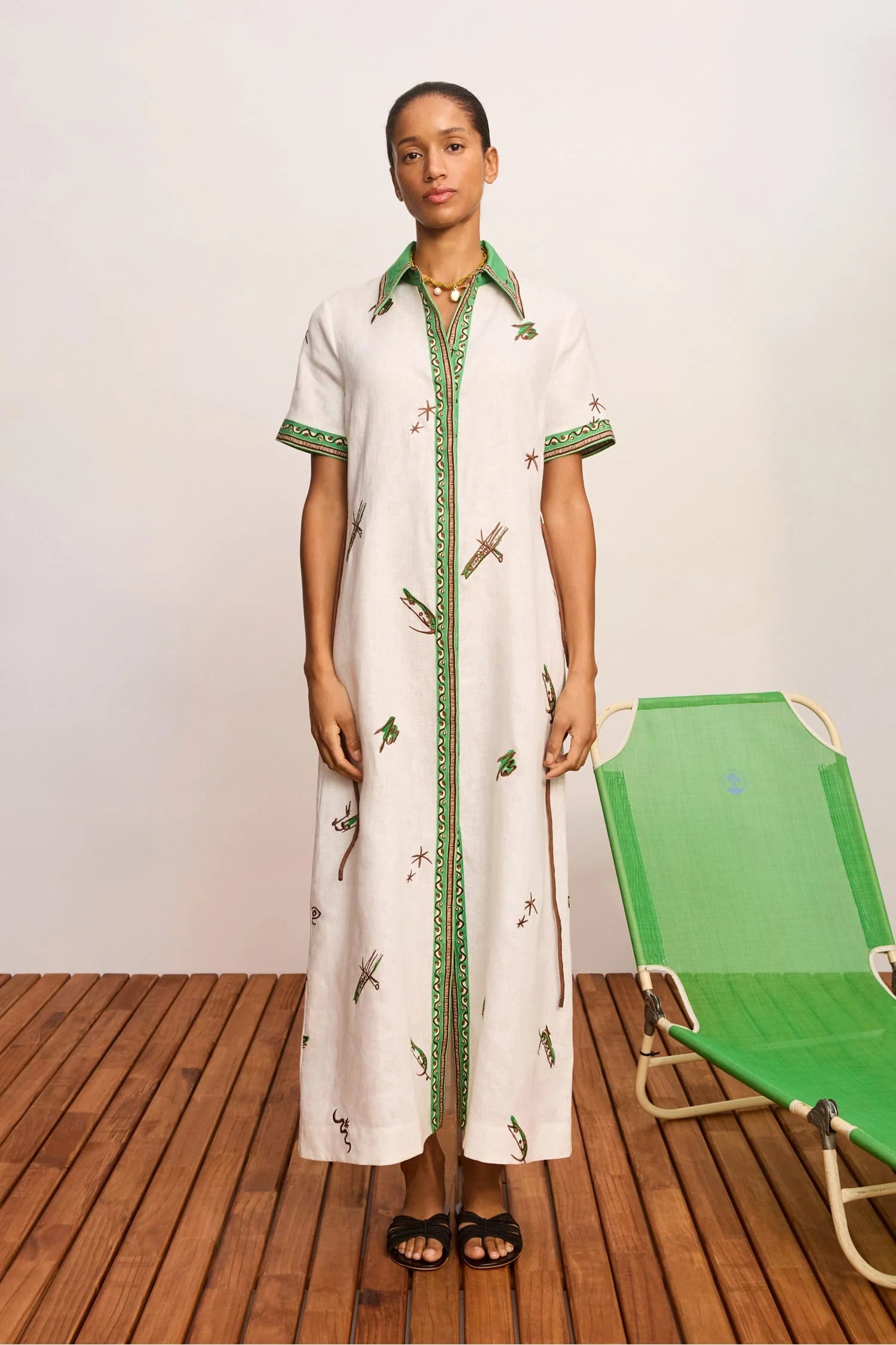 Wanda Embroidered Shirt Dress in Ivory Alemais