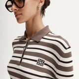 Ana Long Sleeve Polo in Chocolate Stripe