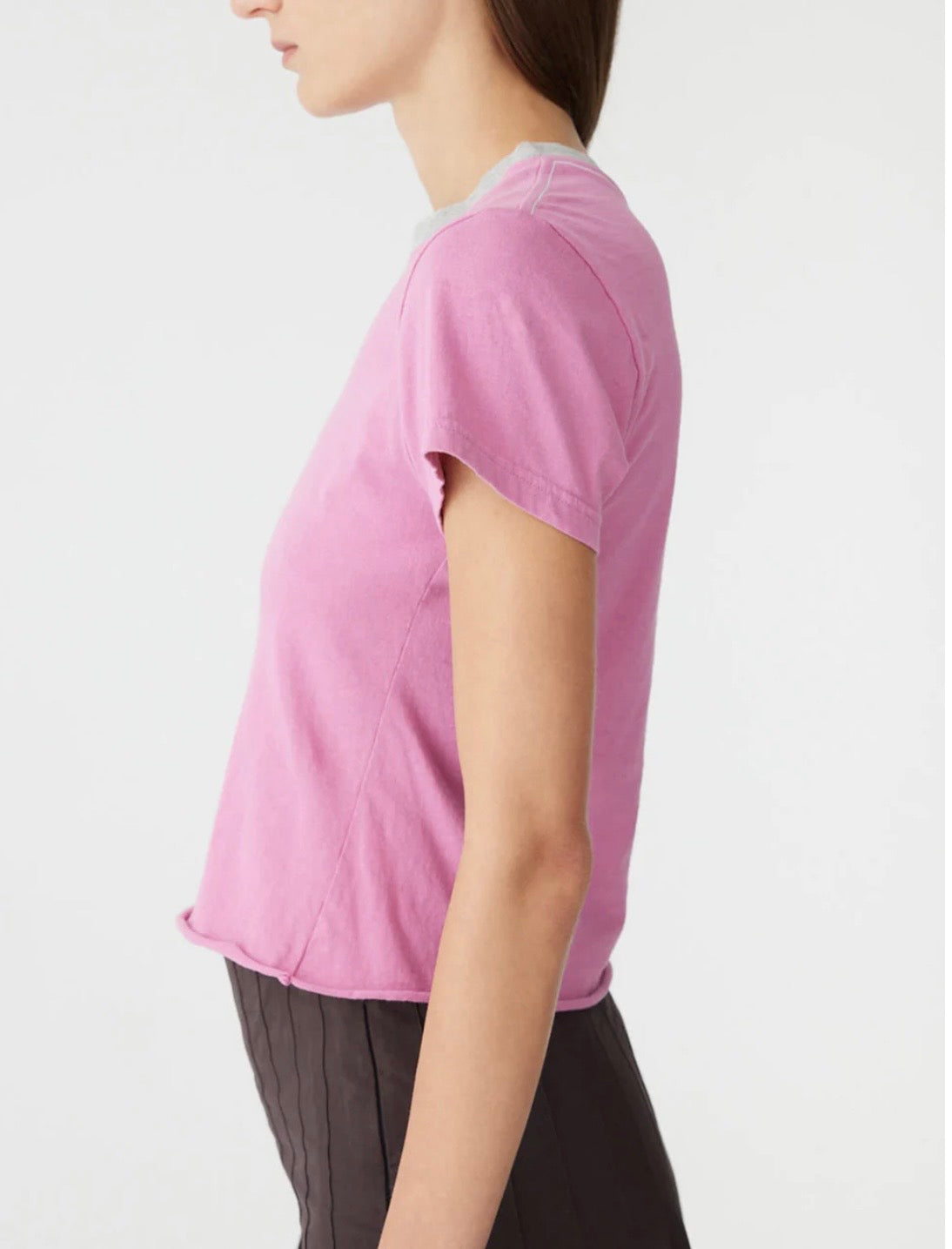 Contrast Raw Edge Baby T-Shirt in Boysenberry/Grey Marle BASSIKE