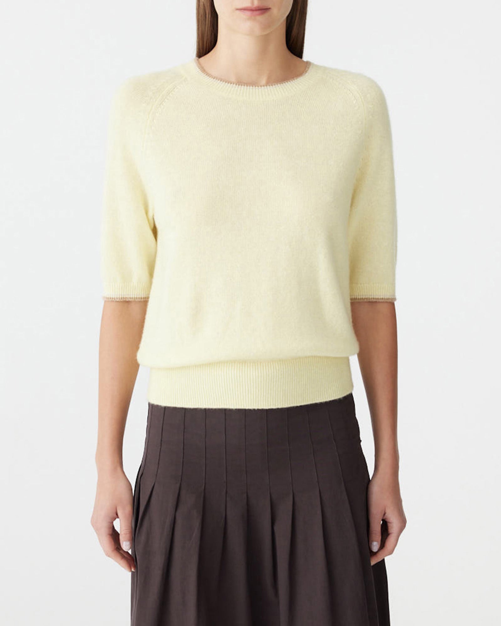 Cashmere Linen Crew Knit in Lemon BASSIKE