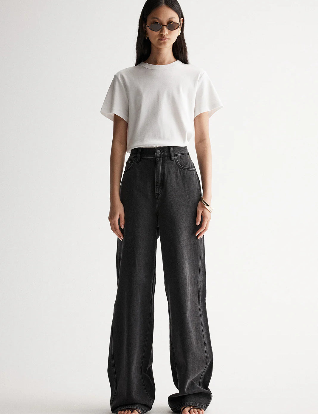 washed black high rise denim jean