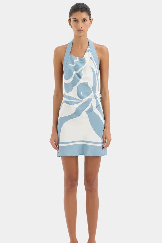 Lilou Halter Mini Dress in Liora Blue Sir.