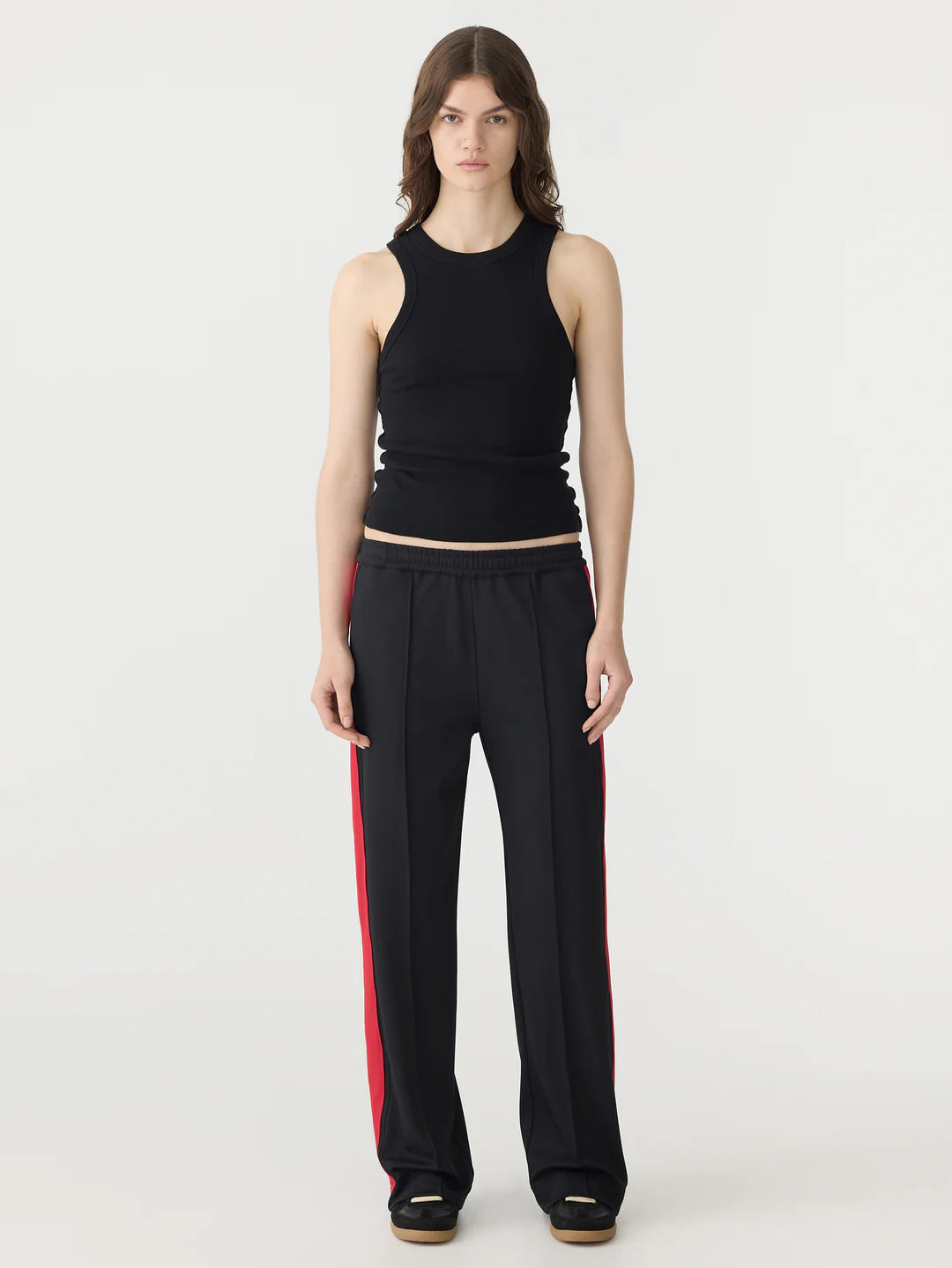 Black twill pant with red stripe clothlifestyle boutique 