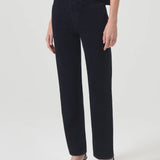 Denim high waist black straight leg jean 