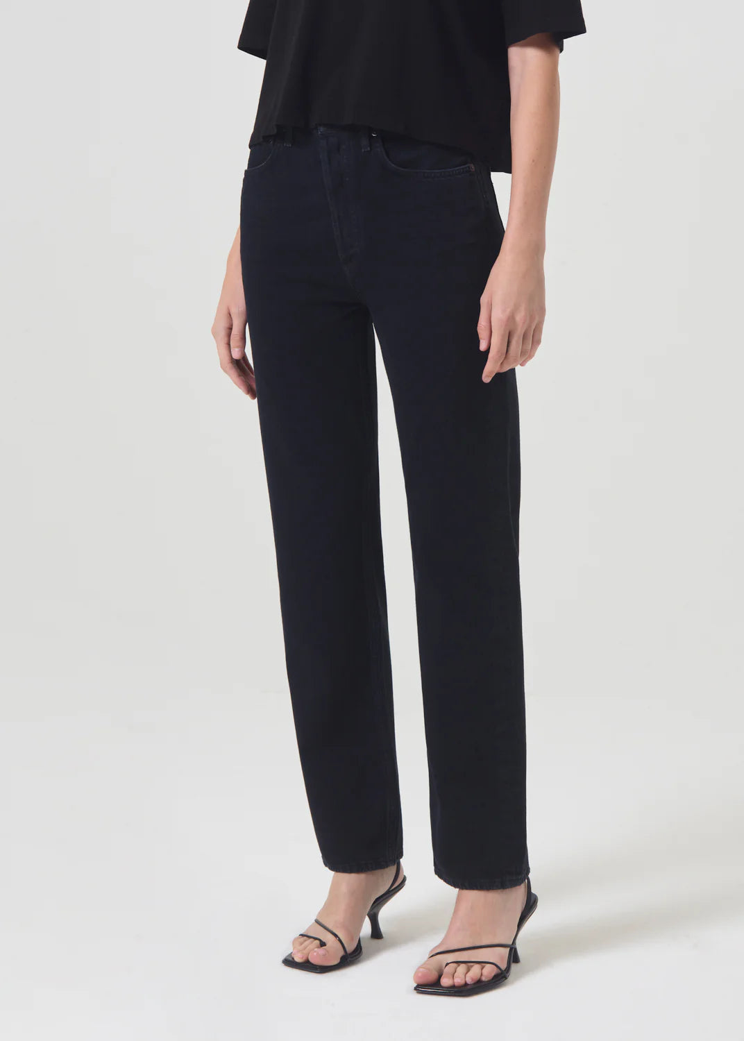 Denim high waist black straight leg jean 