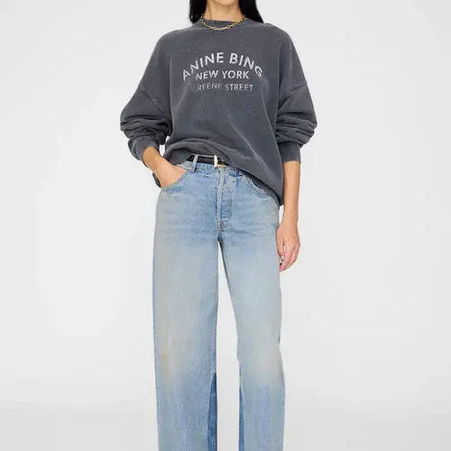 Miles Sweatshirt NY in Washed Black Anine Bing