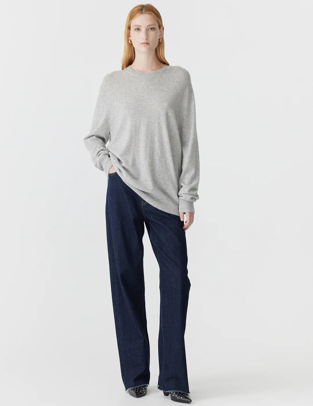 Grey knit with blue jeans bassike at clothlifestyle boutique 