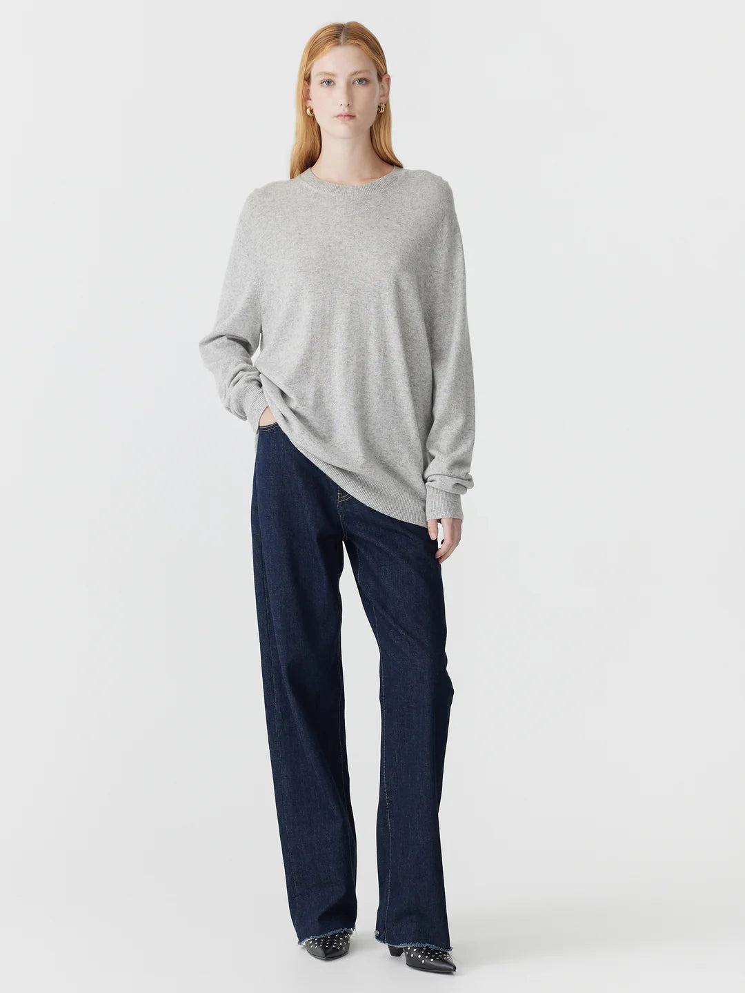 Grey knit with blue jeans bassike at clothlifestyle boutique 