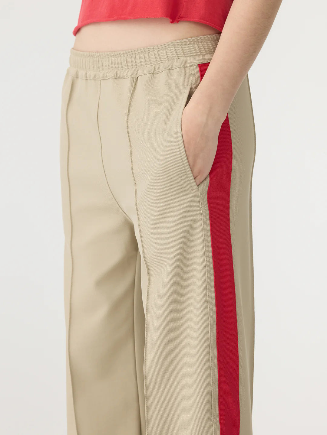 Twill stripe detail pant in Light Tan and Red