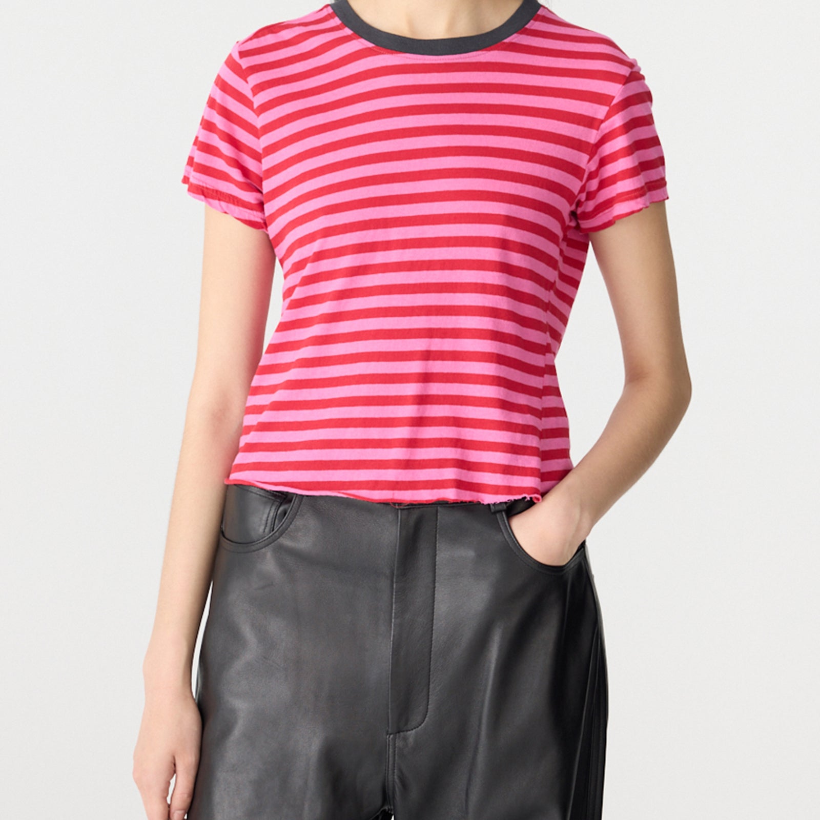 Stripe Raw Edge Baby Tee Bassike