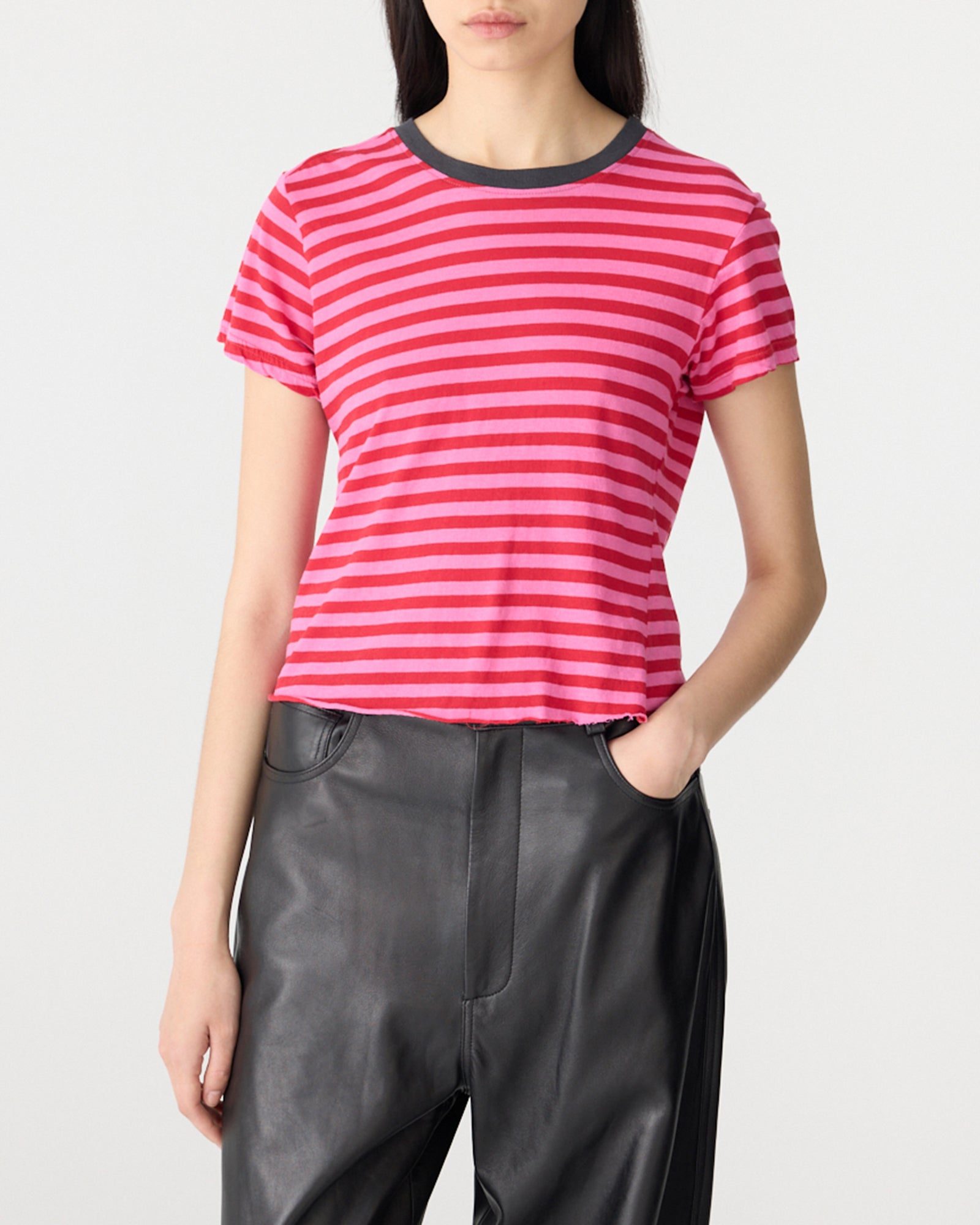 Stripe Raw Edge Baby Tee Bassike