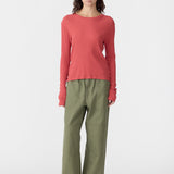 Sheer Rib L/S T-Shirt in Red
