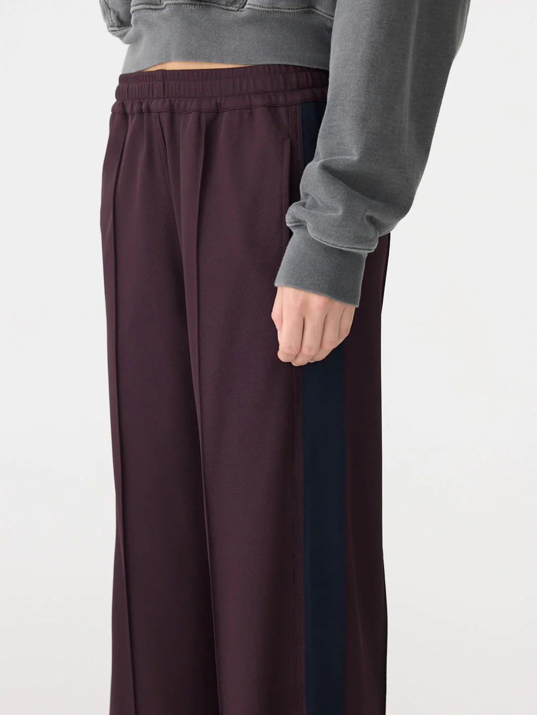 Twill Stripe Detail Pant in Dark Plum/Ink BASSIKE