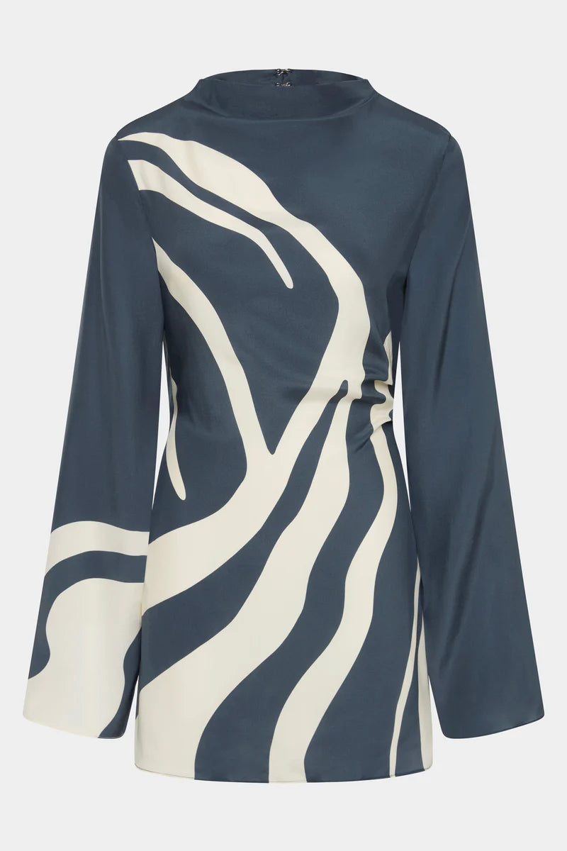 Lilou Sleeve Mini Dress in Charcoal Blue Sir.