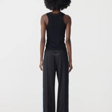Pique Stripe Detail Pant In Black/Pale Blue Stripe