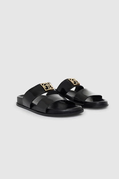 Parker Slides Monogram Black by Anine Bing - Leather 