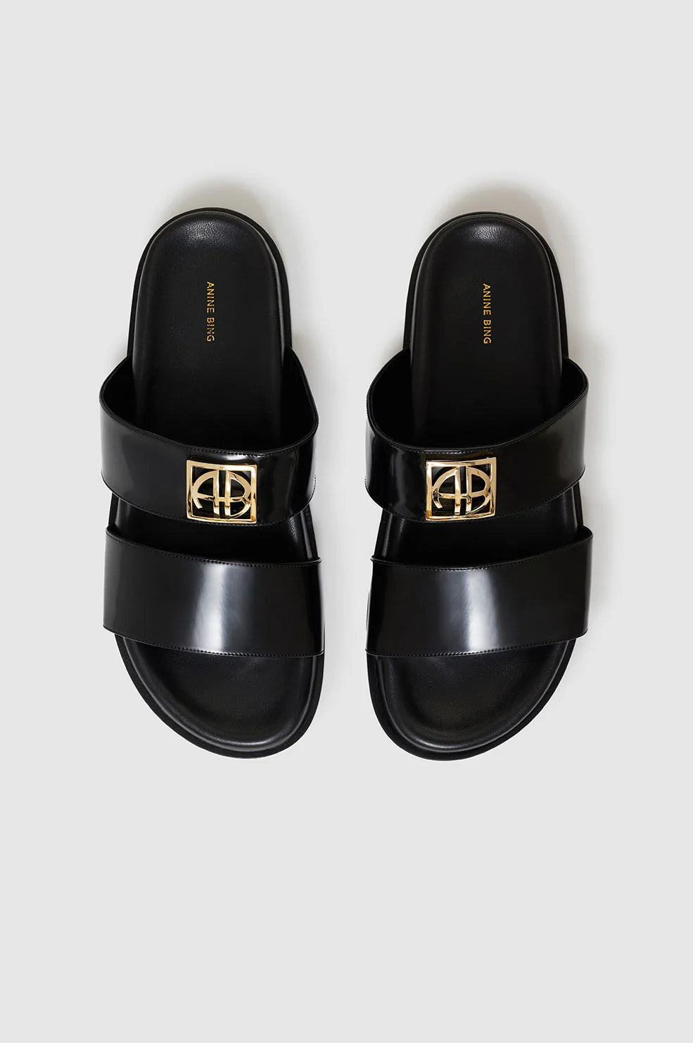 Parker Slides Monogram Black by Anine Bing - Leather 