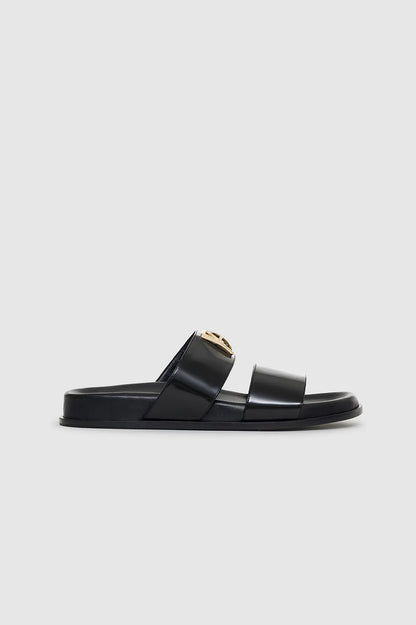 Parker Slides Monogram Black by Anine Bing - Leather 