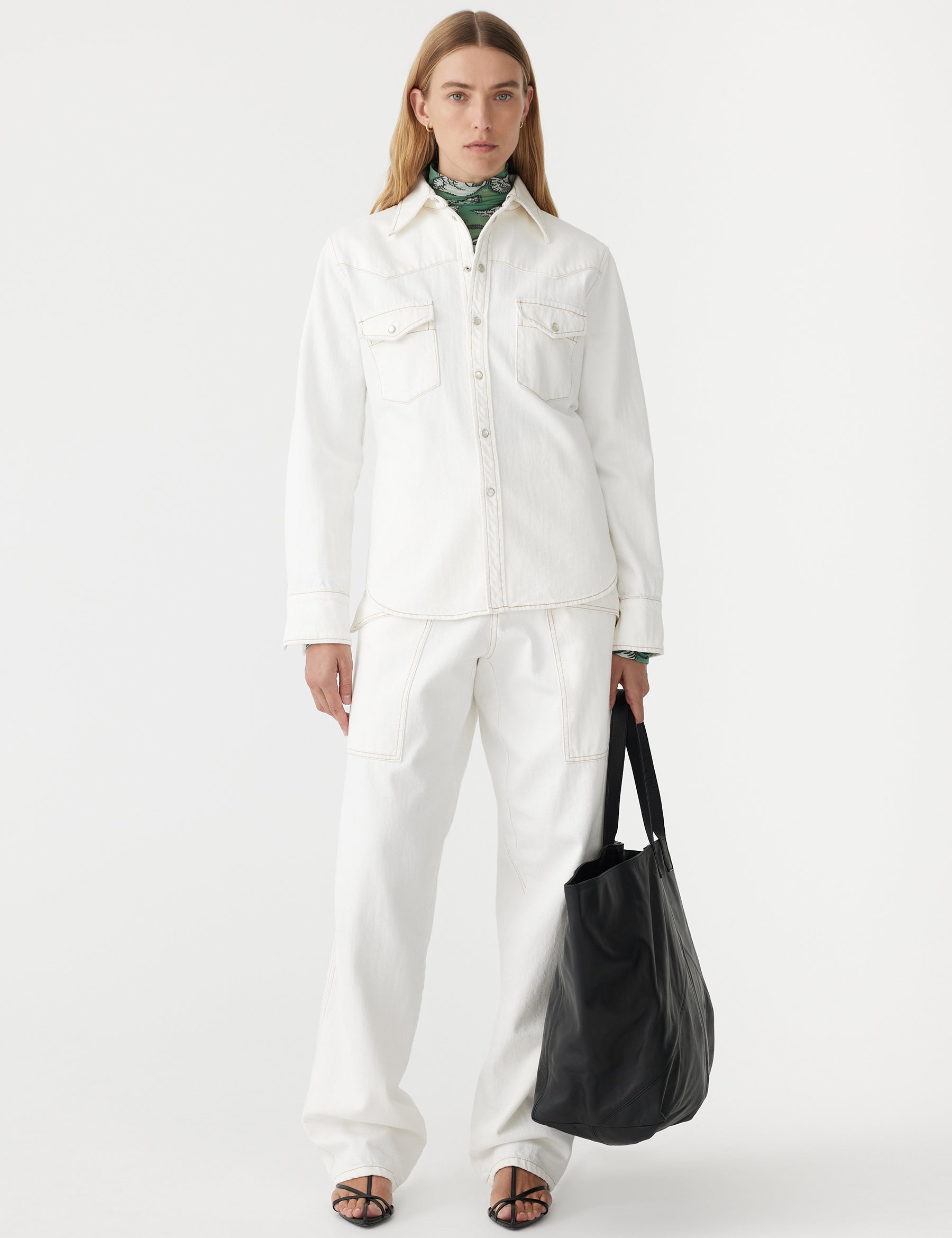 Denim Darted Western Shirt in White