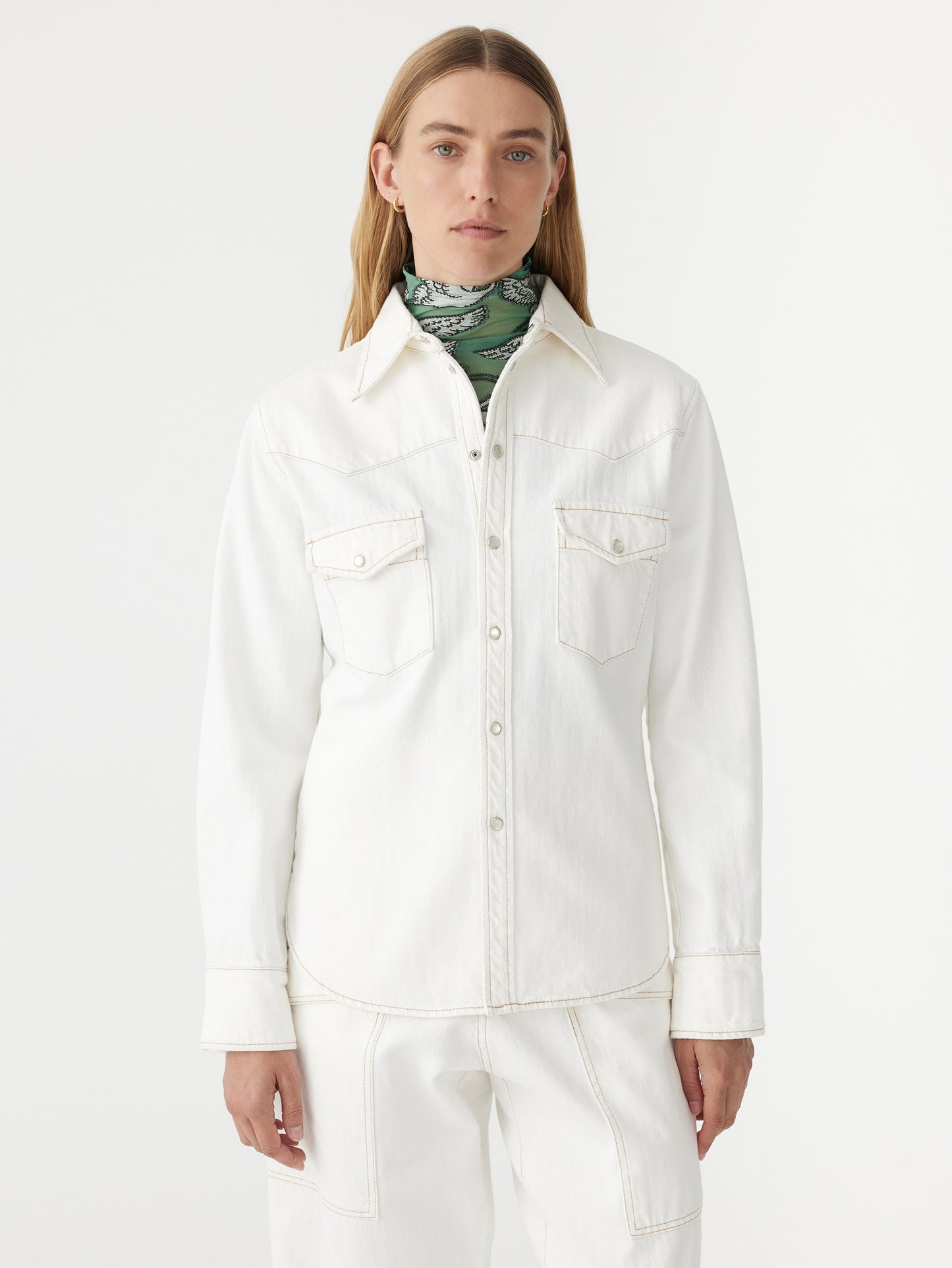 Denim Darted Western Shirt in White