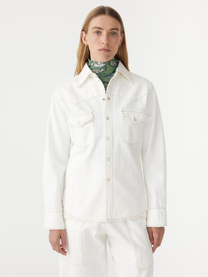 Denim Darted Western Shirt in White