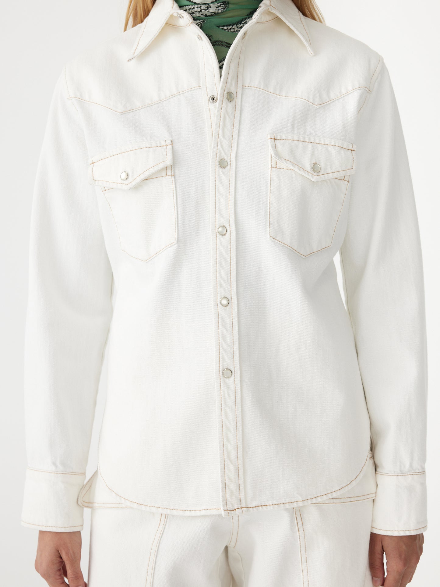 Denim Darted Western Shirt in White