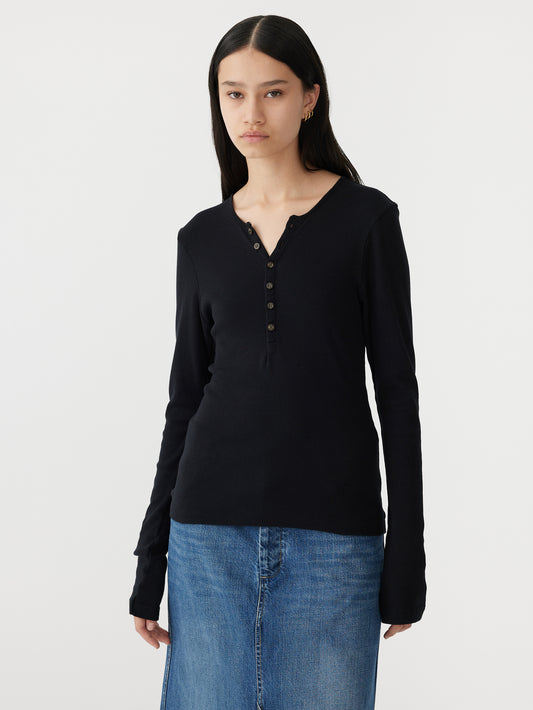 Slim Rib Packet Long Sleeve T-shirt in Black