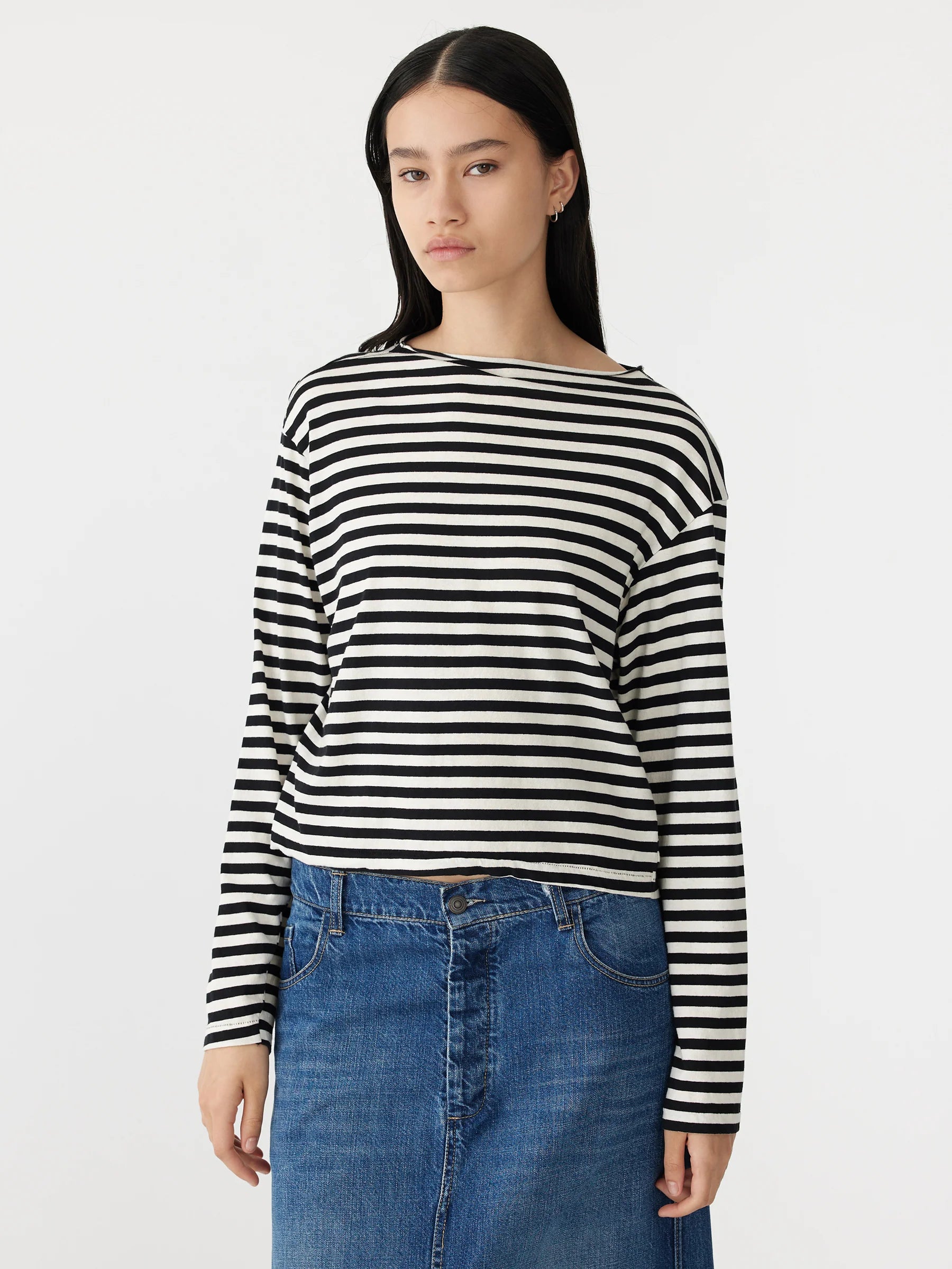 stripy boxy long sleeve tshirt undyed/ black