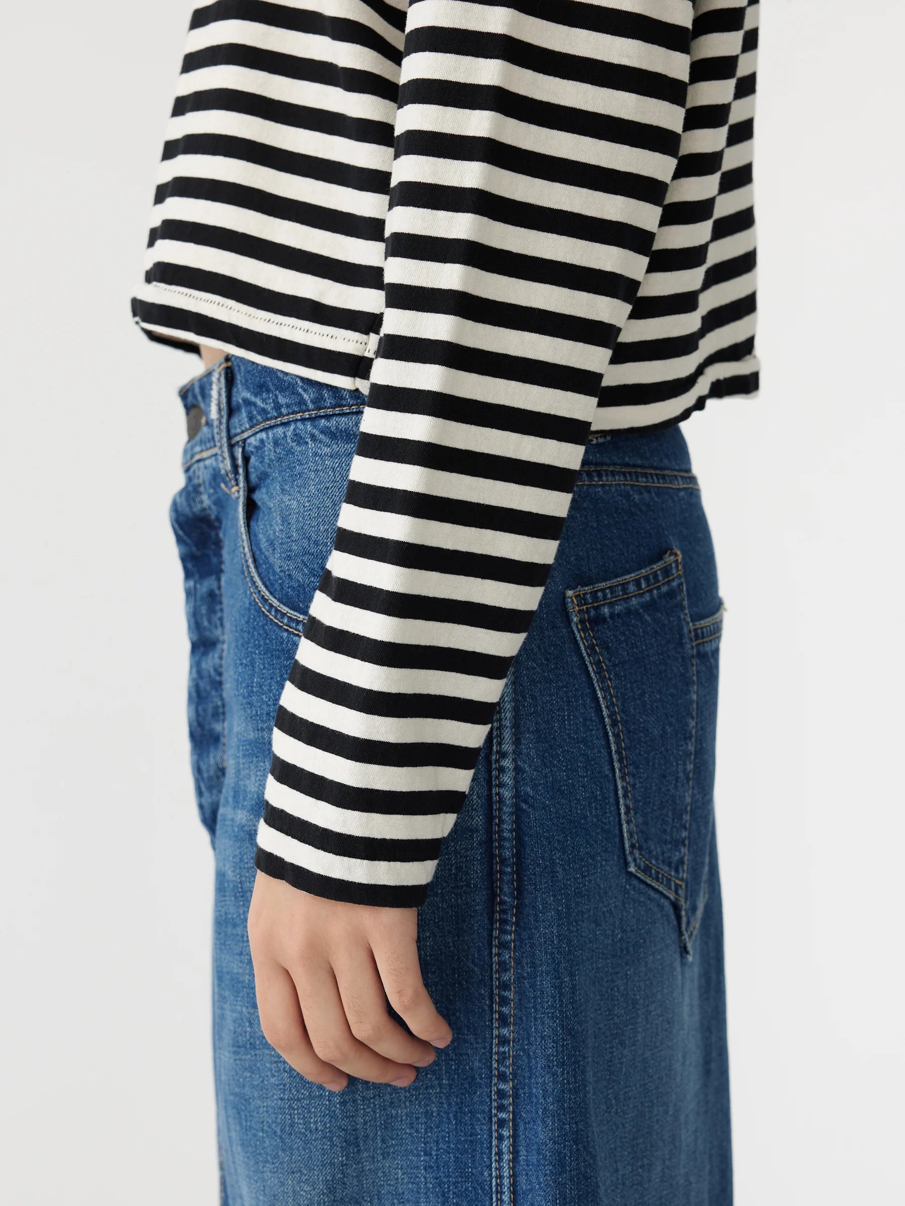 stripy boxy long sleeve tshirt in undyed black