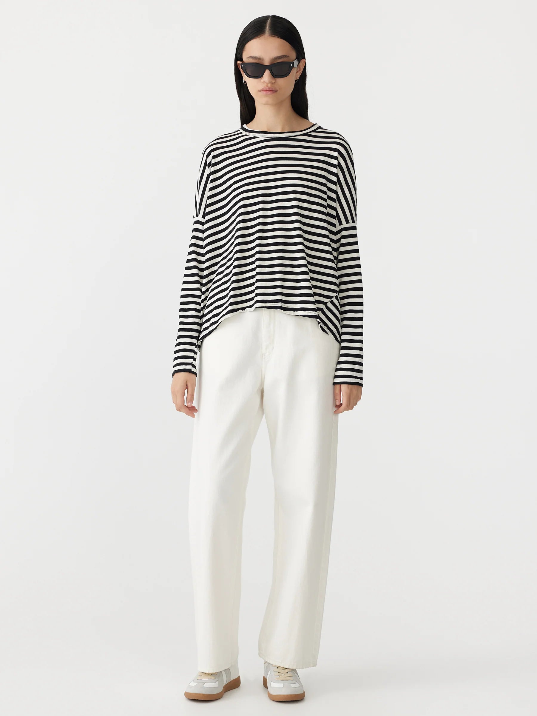 Stripe Circle Slouch Long Sleeve Tee Stripe Bassike Tshirt