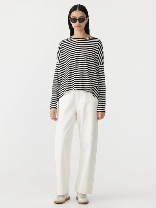 Stripe Circle Slouch Long Sleeve Tee Stripe Bassike Tshirt