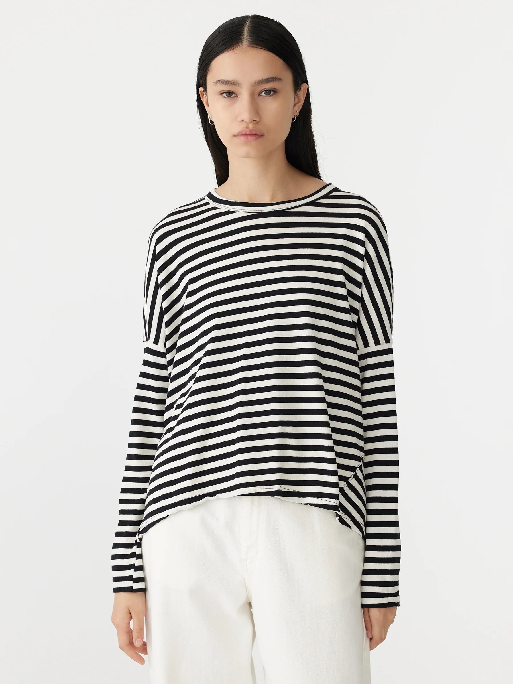 Stripe Circle Slouch Long Sleeve Tee Stripe Bassike Tshirt