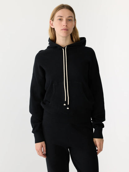 regular fit cotton knit hoodie black