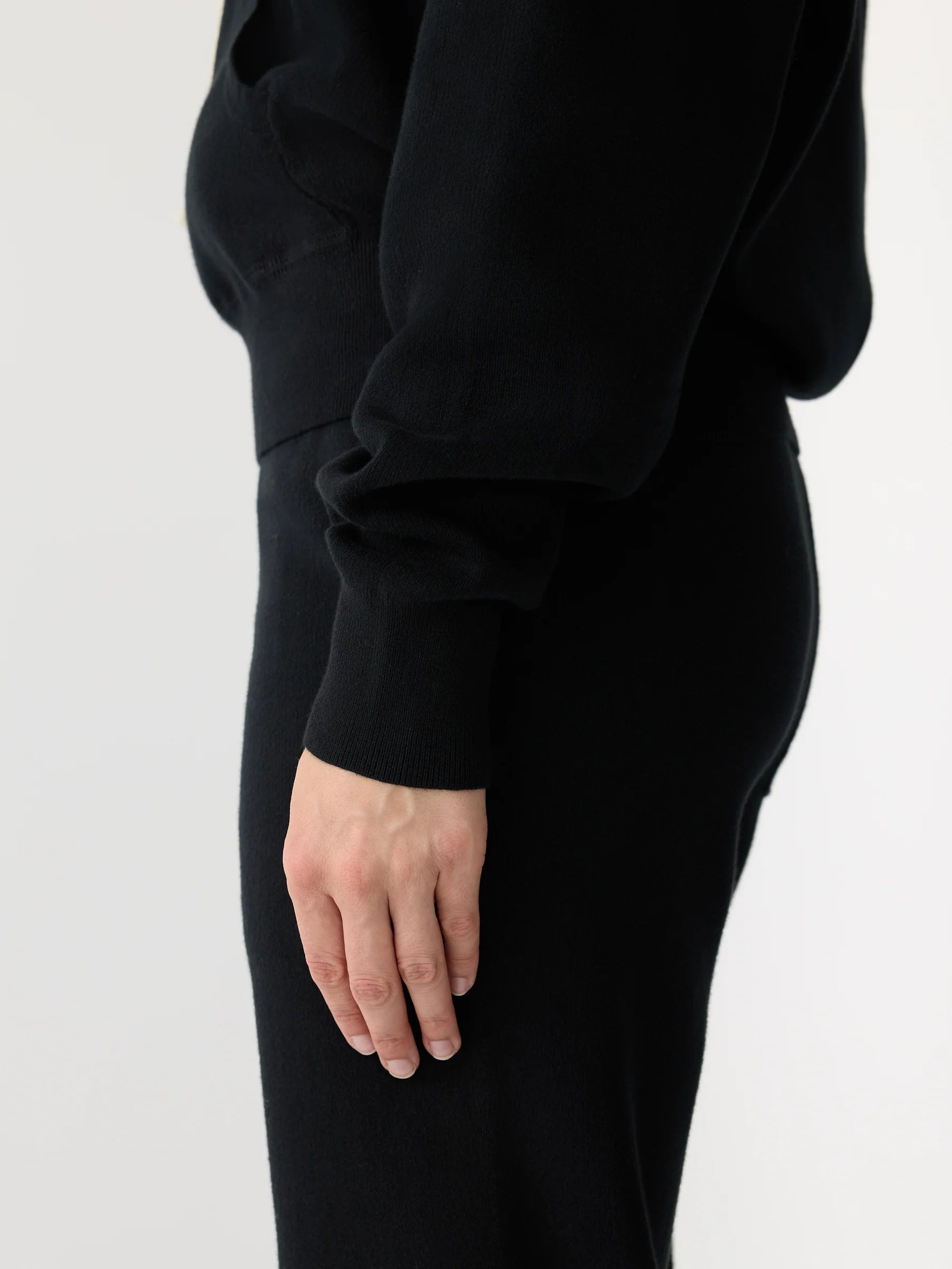 regular fit cotton knit hoodie black