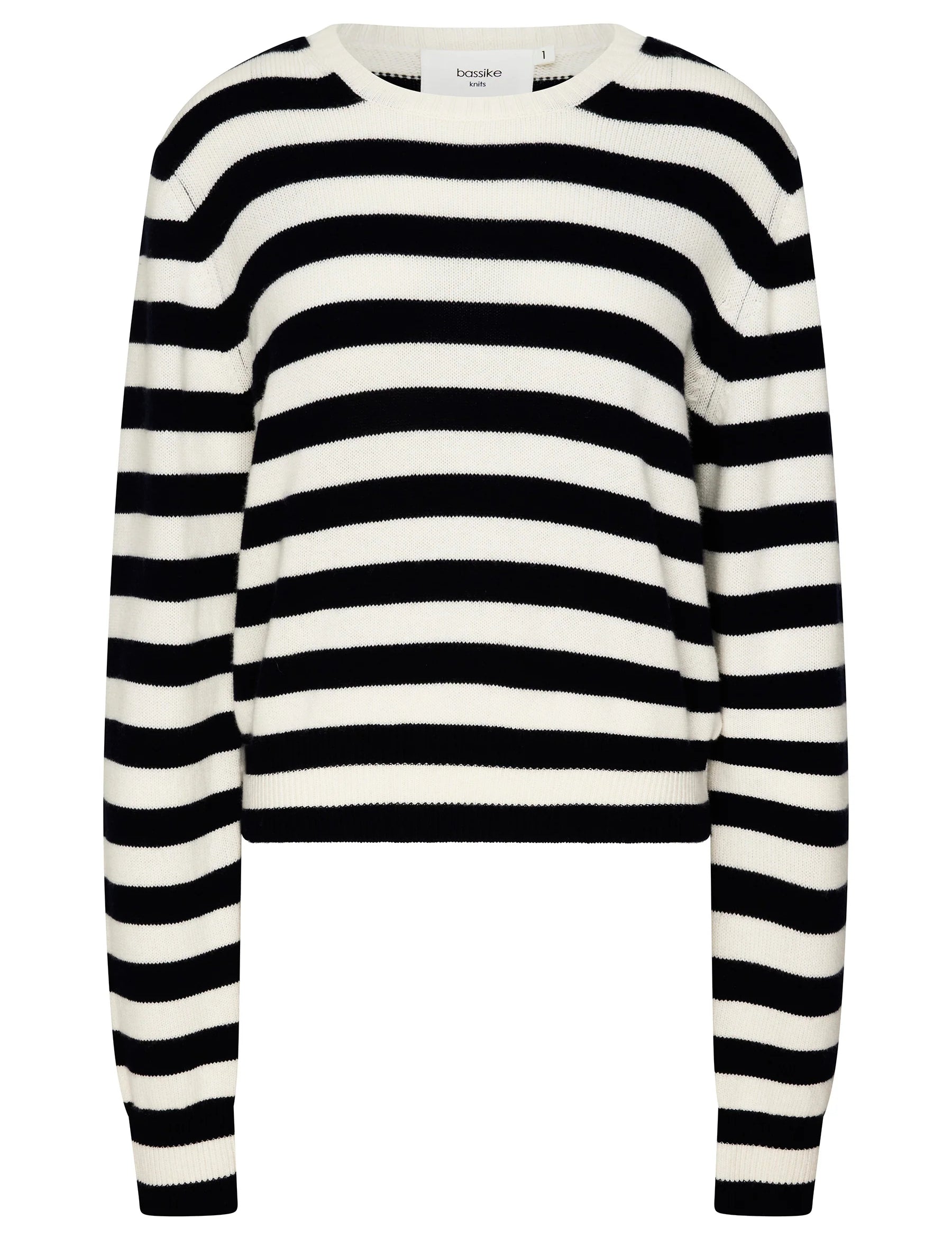 Wool Cashmere Classic Knit in White & Navy