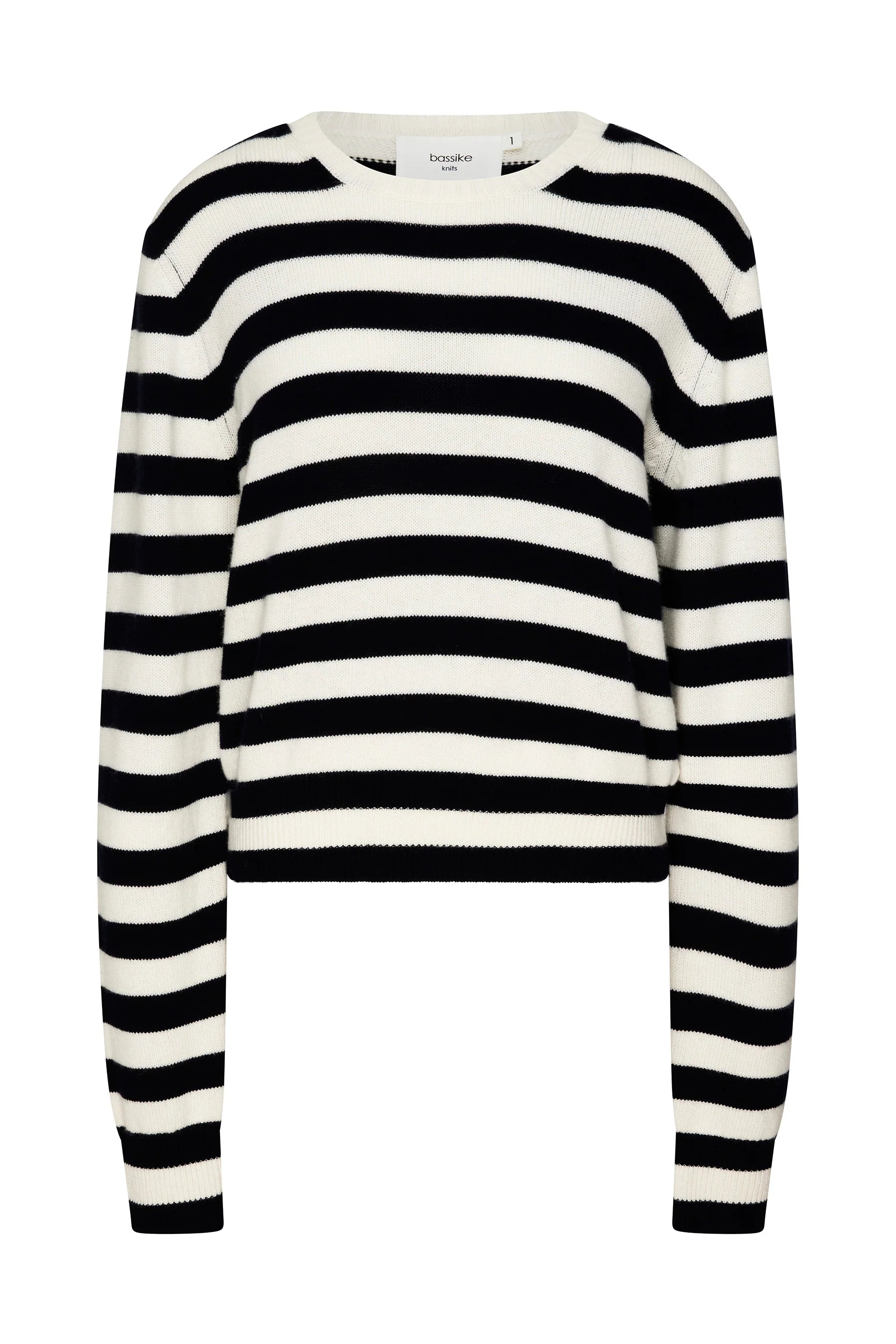 Wool Cashmere Classic Knit in White & Navy