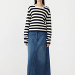 Wool Cashmere Classic Knit in White & Navy