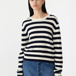 Wool Cashmere Classic Knit in White & Navy