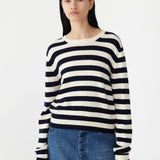 Wool Cashmere Classic Knit in White & Navy